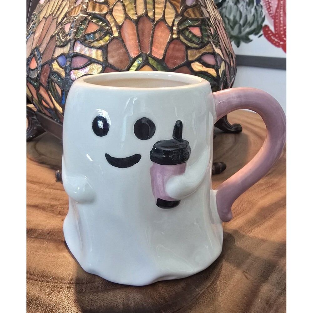 Coffee Mug Ghost Halloween Ceramic Holding Drink NWT